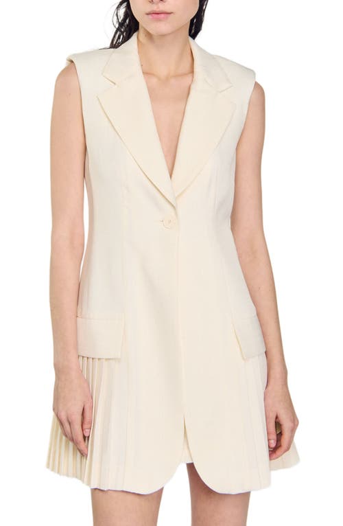 Sandro Short Pleated Suit Dress In Ecru