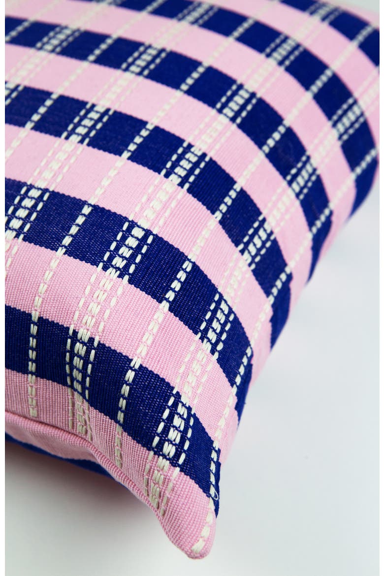 Santiago Grid Bold Stripe Handwoven Cotton Square Throw Pillow, Alternate, color, Blue and Light Pink
