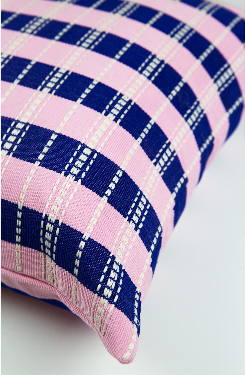 Archive New York Santiago Grid Bold Stripe Handwoven Cotton Square Throw Pillow, Alternate, color, Blue And Light Pink