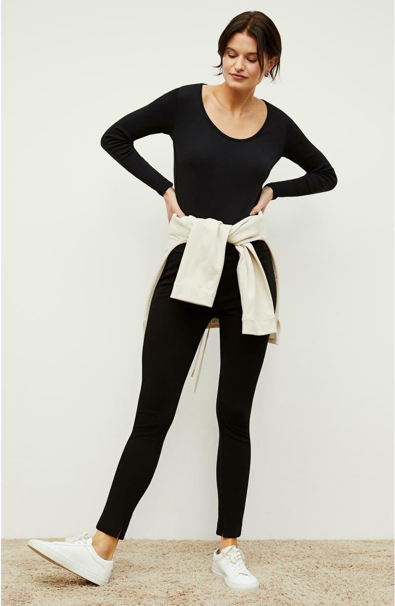 M.M.LaFleur Marcia Ribbed Pima Cotton Layering T-Shirt, Alternate, color, Black