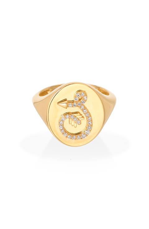 Pavé Diamond Initial Signet Ring
