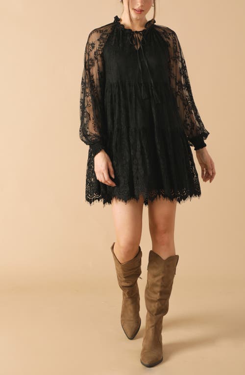 Flying Tomato Long Sleeve Lace Minidress In Black