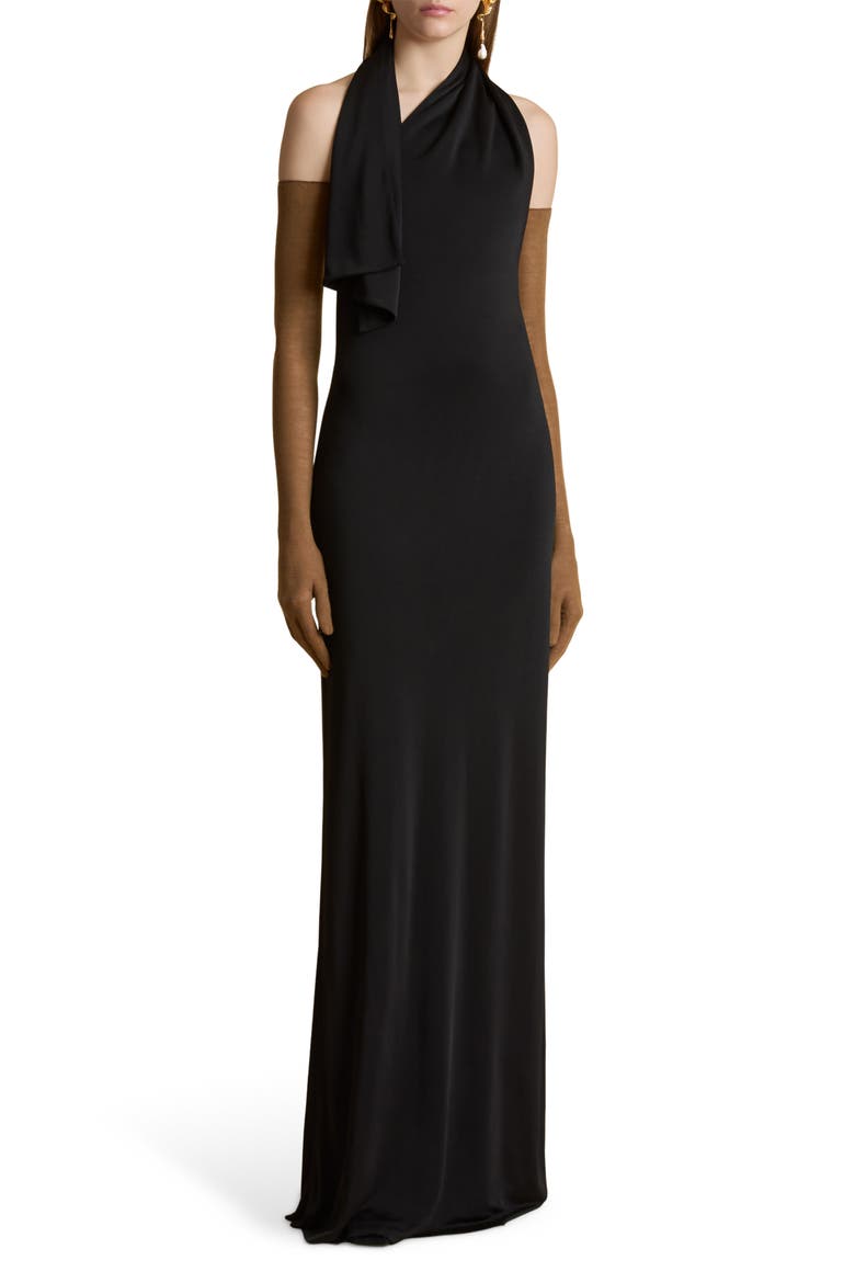 Roza Scarf Detail Jersey Gown, Alternate, color, BLACK