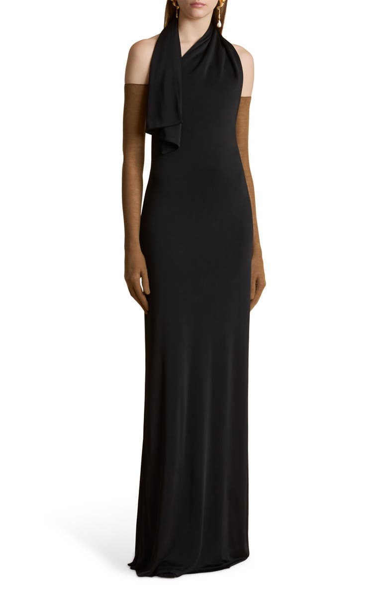 Khaite Roza Scarf Detail Jersey Gown, Alternate, color, 