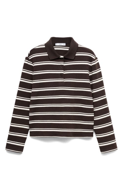 Mango Stripe Long Sleeve Polo In Brown