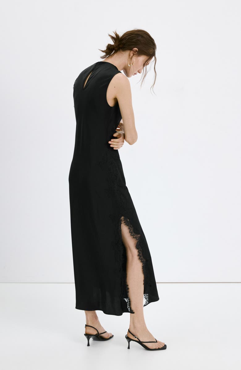 MANGO Lace Sleeveless Satin Maxi Dress, Alternate, color,