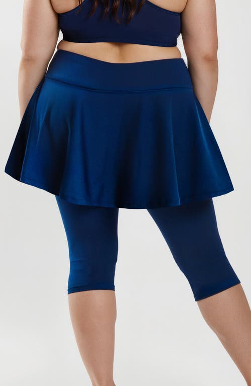Calypsa Plus Size Flared Swim Skort With Capri Leggings In Blue