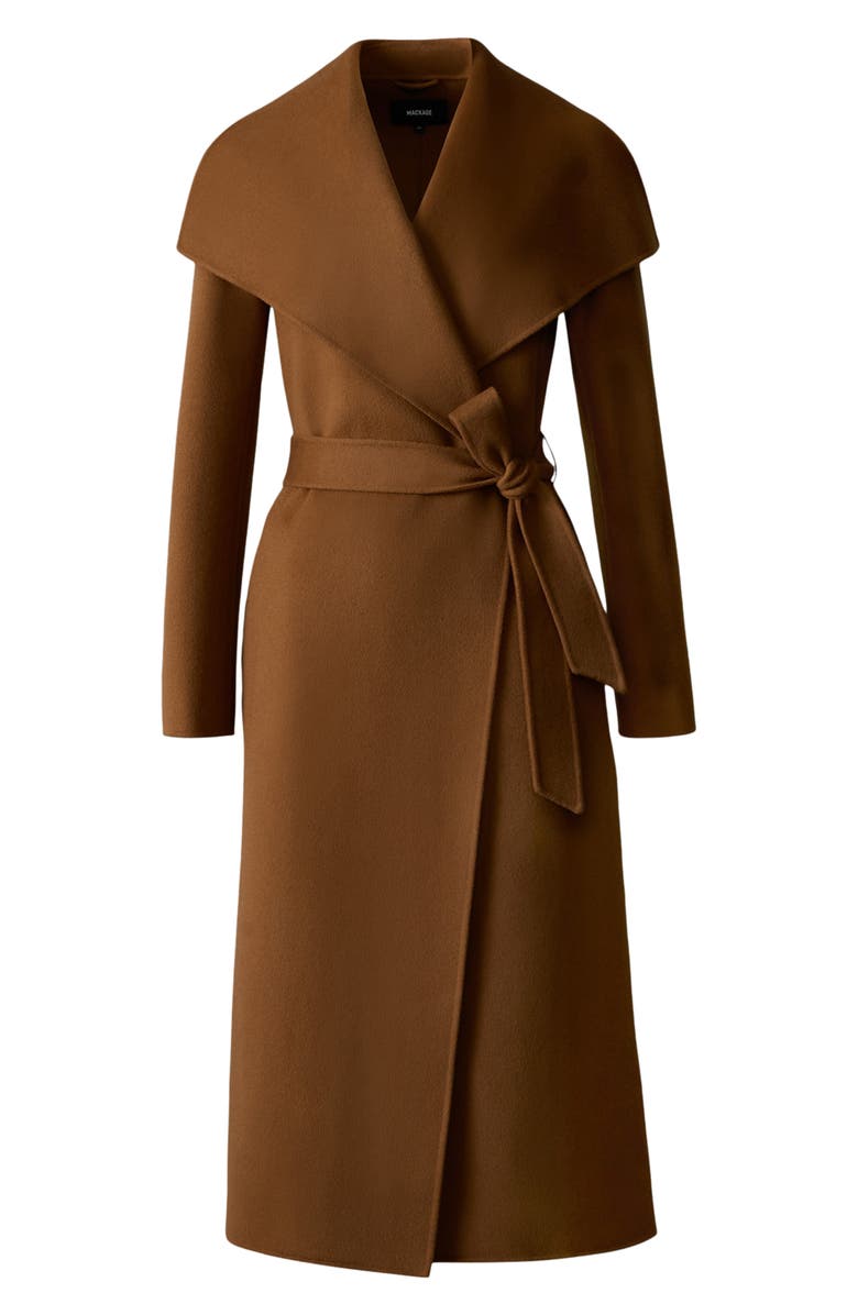 Mackage Mai Wool Long Wrap Coat, Alternate, color, Earth Brown