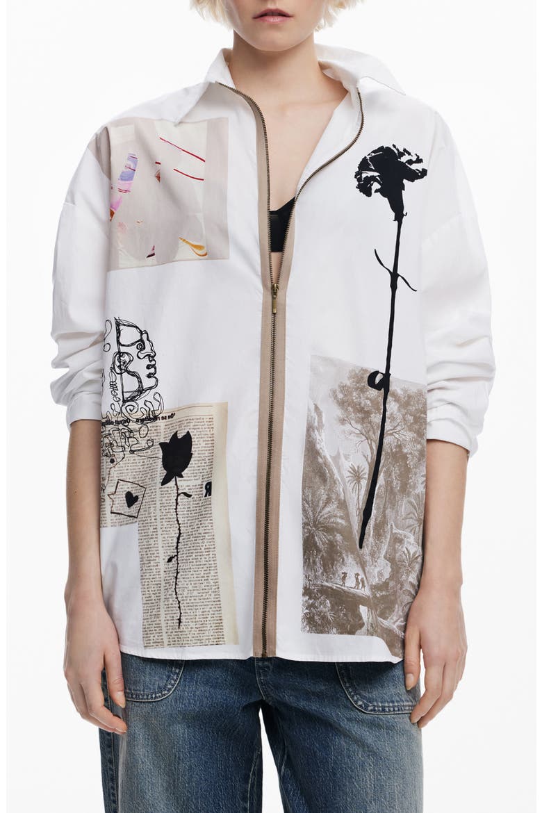 Relaxed Fit Zip Front Cotton Shirt, Main, color, WHITE