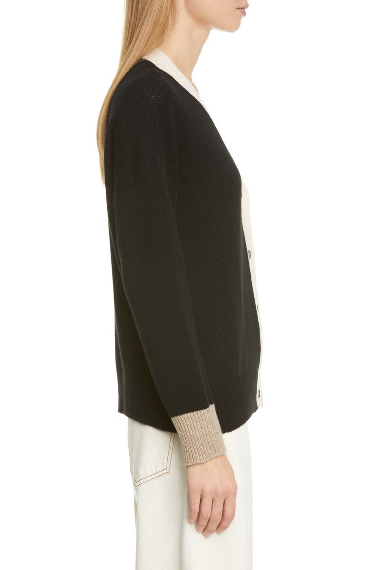 Colorblock Cashmere Cardigan, Alternate, color, BLACK