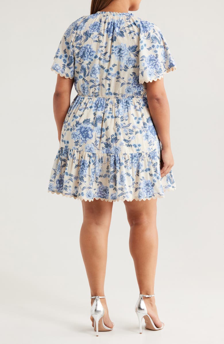 Chelsea28 Rickrack Trim Tiered Mini Sundress, Alternate, color, Beige- Blue Tossed Bloom
