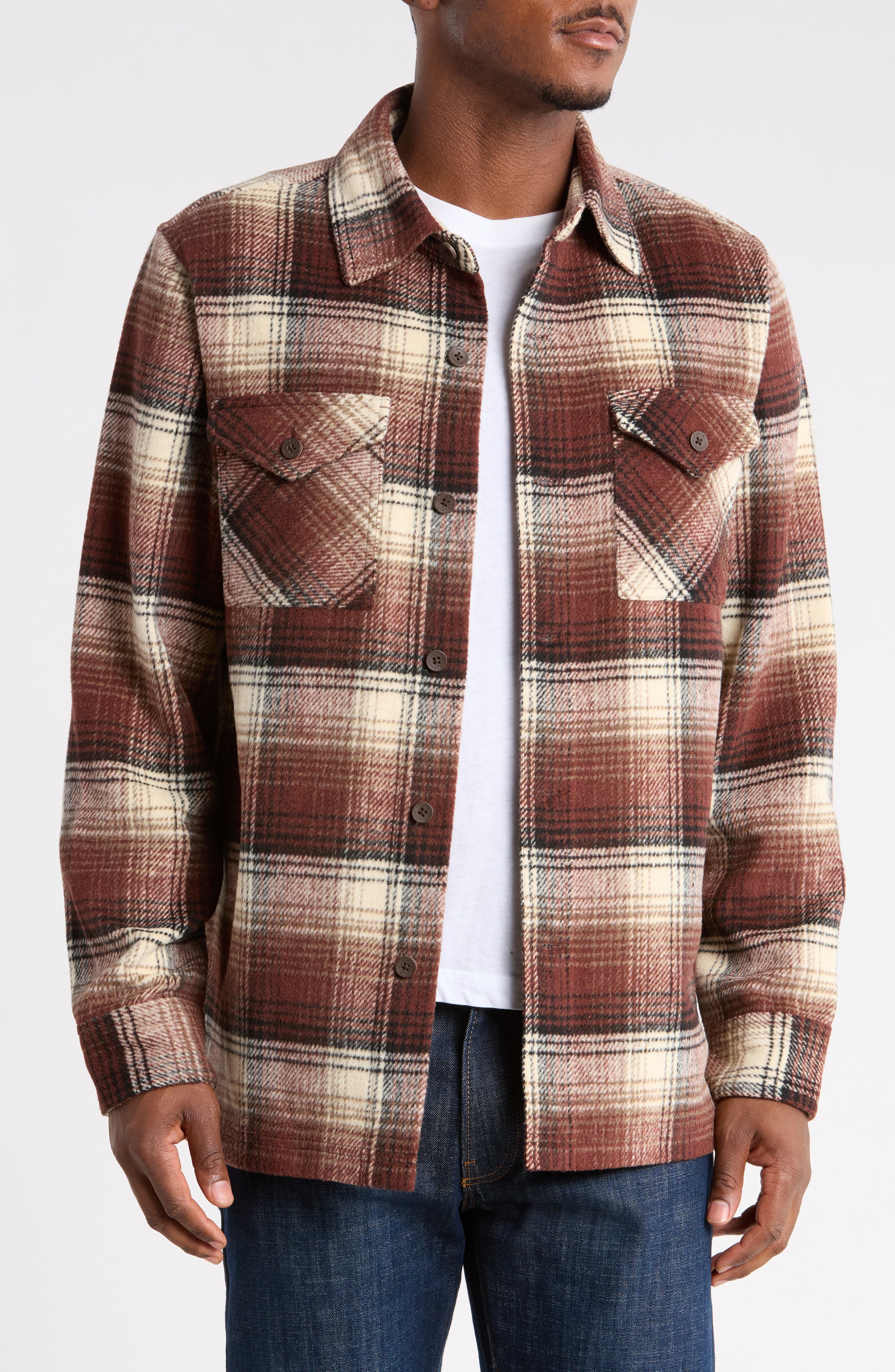 Brushed Plaid Shirt Jacket