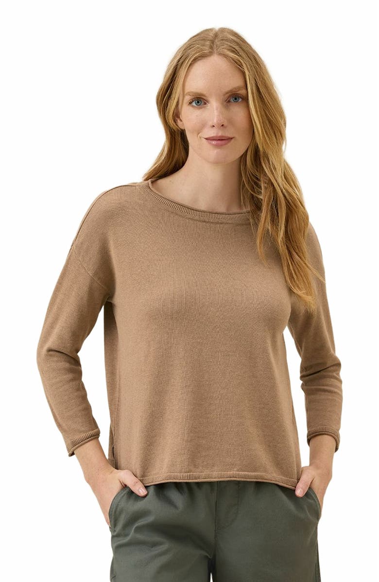 Pact Organic Cotton Classic Fine Knit Wide Neck Sweater, Main, color, Sesame Heather