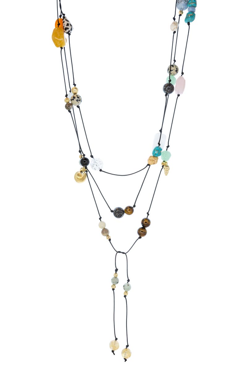 MARLYN SCHIFF Gemma Beaded Multistrand Lariat Necklace, Main, color, Blue Multi