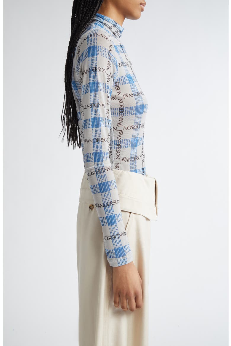 Plaid Underpinning Long Sleeve Mesh Top, Alternate, color, BLUE