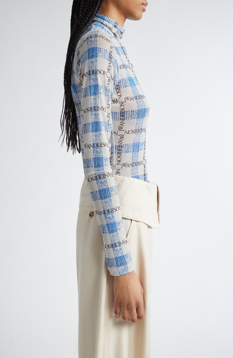 JW Anderson Plaid Underpinning Long Sleeve Mesh Top, Alternate, color,