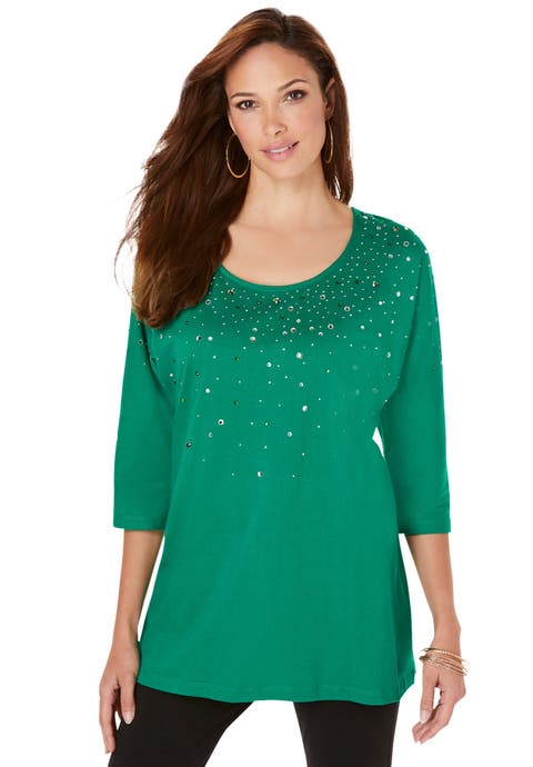 Three Quarter Sleeve Embellished Tunic (Plus)
