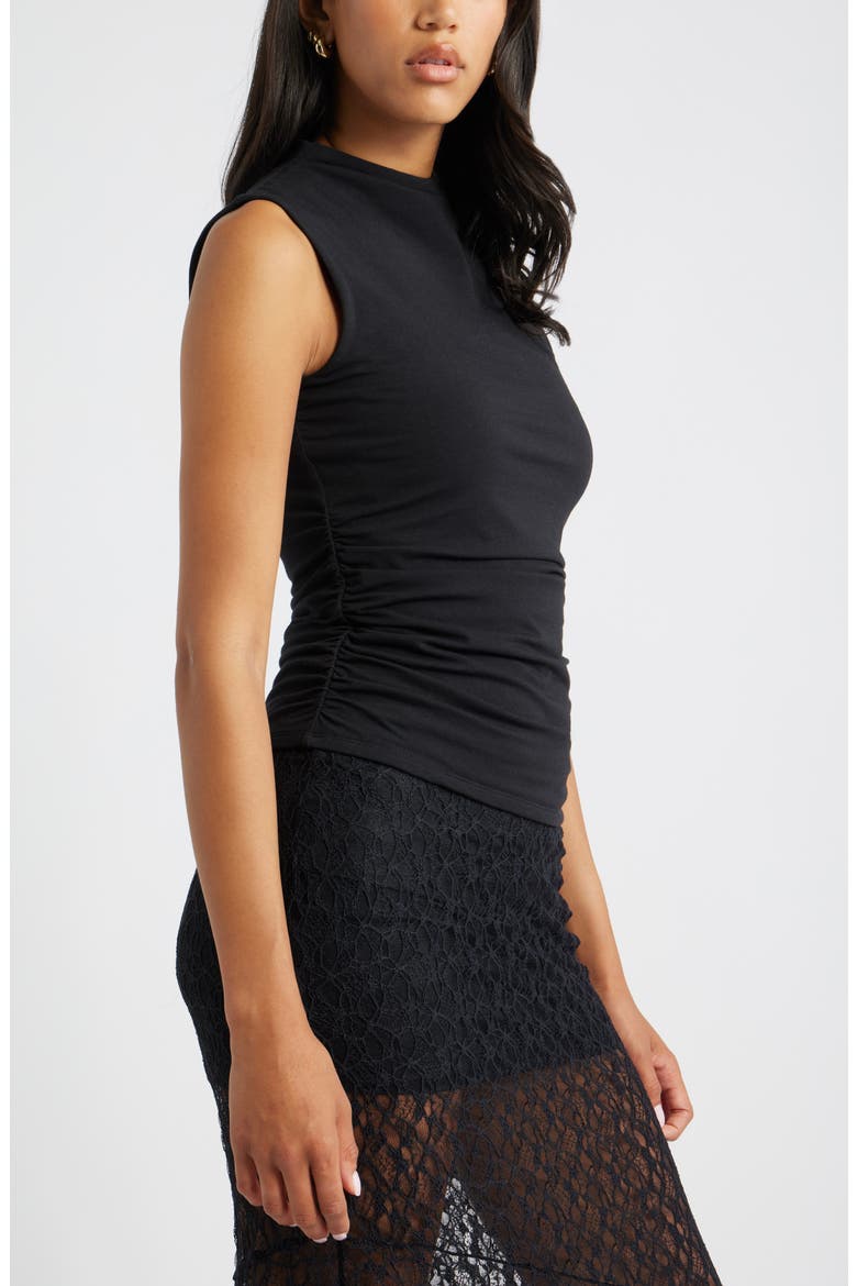 Ruched Mock Neck Tank, Alternate, color, BLACK