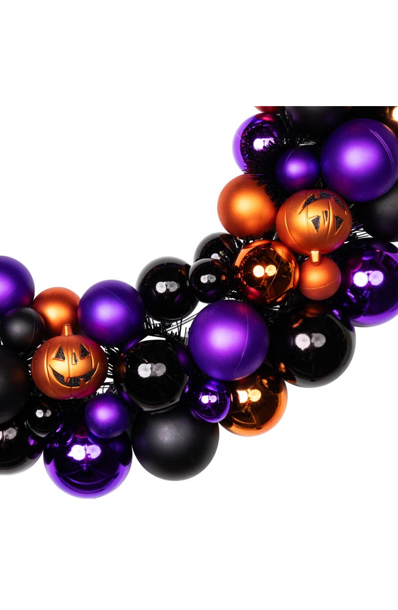 Northlight Jack-O-Lanterns Shatterproof Ball Ornament Halloween Wreath - 24" - Unlit, Alternate, color, 