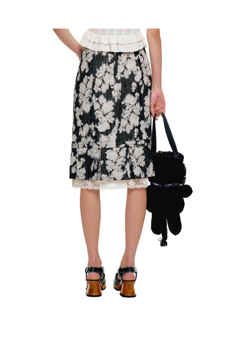 Rose Illusion Denim Lace Trimmed Skirt, Alternate, color, Black