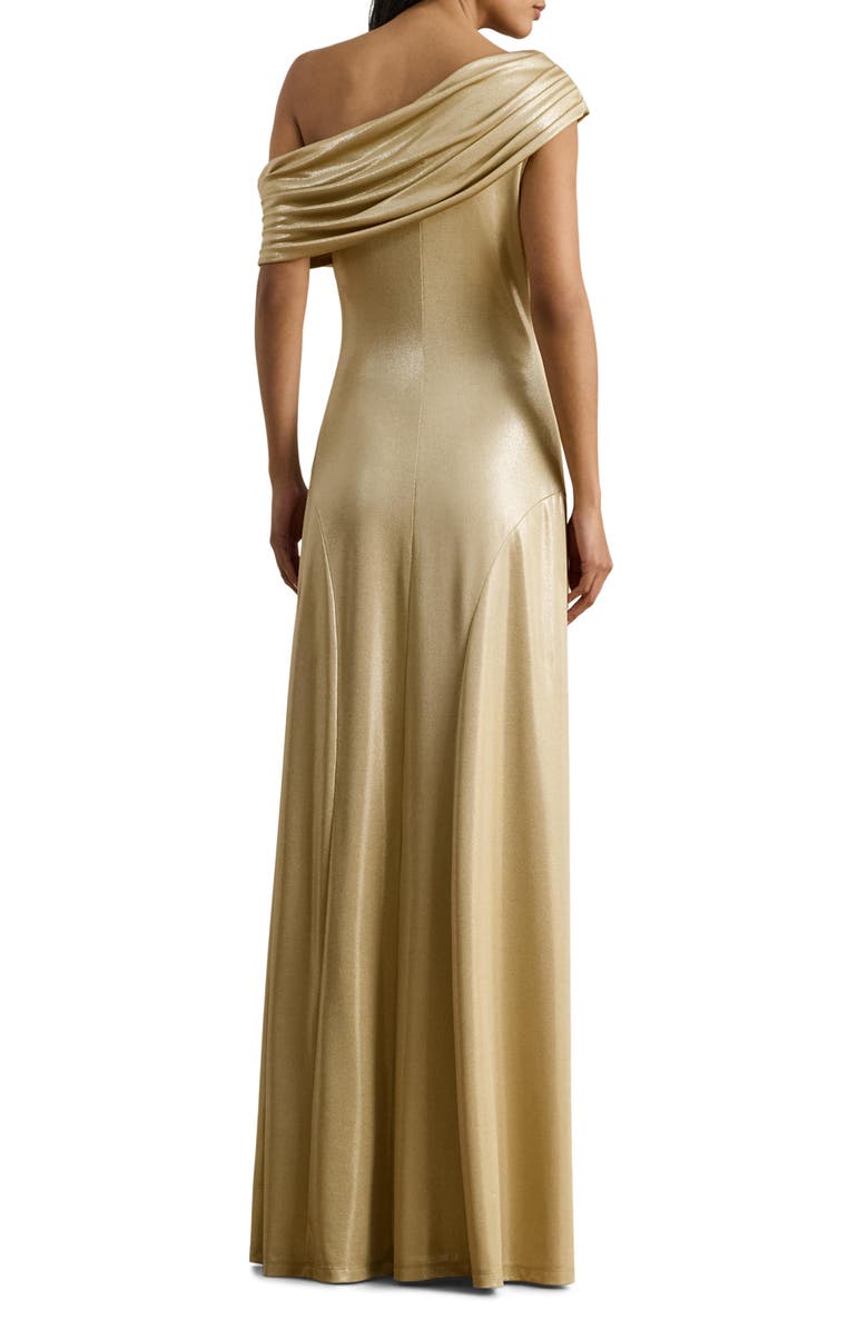 Lauren Ralph Lauren One-Shoulder Metallic Jersey Gown, Alternate, color, Birch Beige Foil