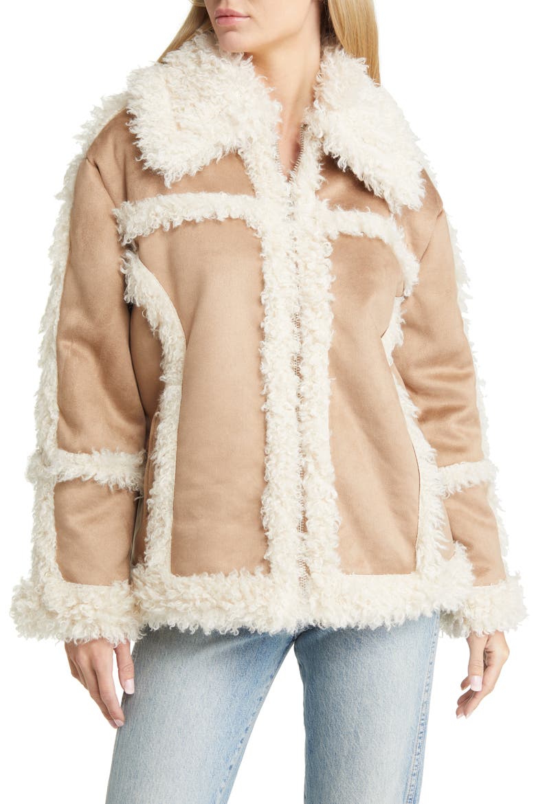 Faux Shearling Coat, Alternate, color, TAN/ IVORY
