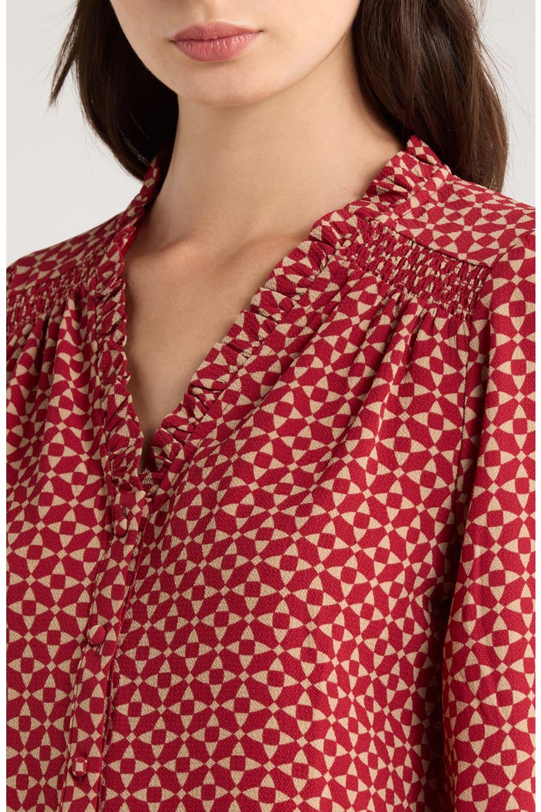 Print Front Button Top, Alternate, color, MULBERRY RED