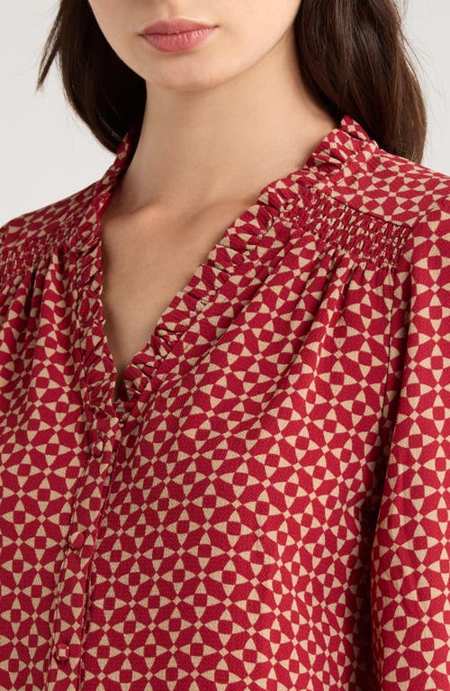 Cece Print Front Button Top In Red