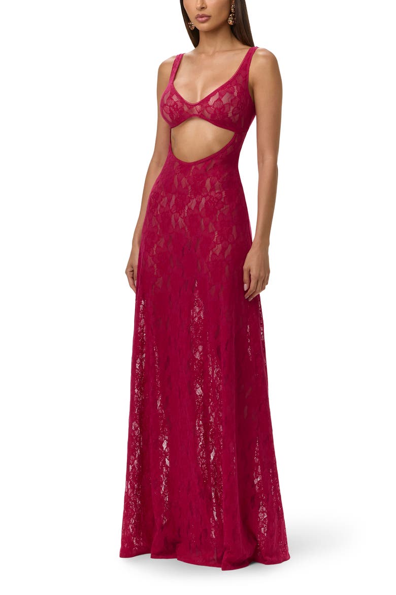 Lace Cutout Maxi Dress, Alternate, color, DARK RASPBERRY