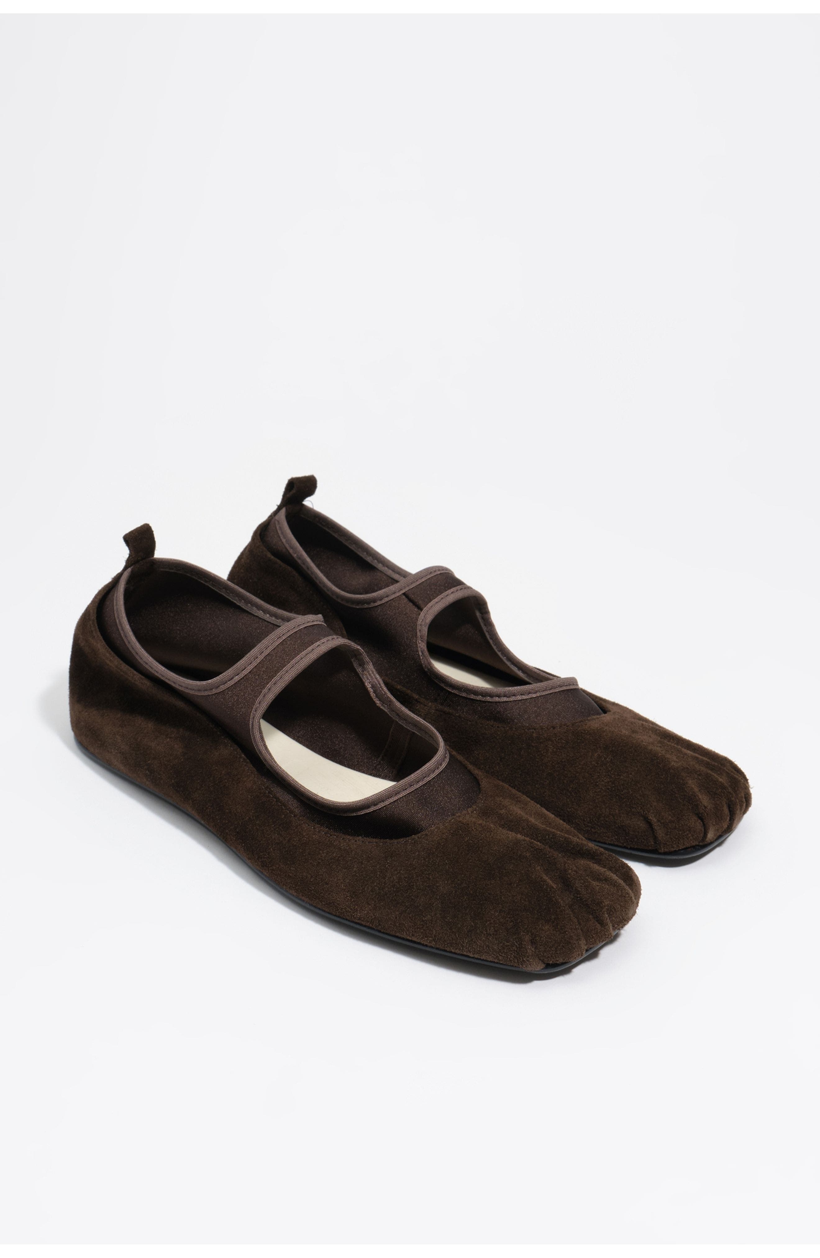 Suede Tricot Ballerina Flats, Alternate, color, DARK BROWN
