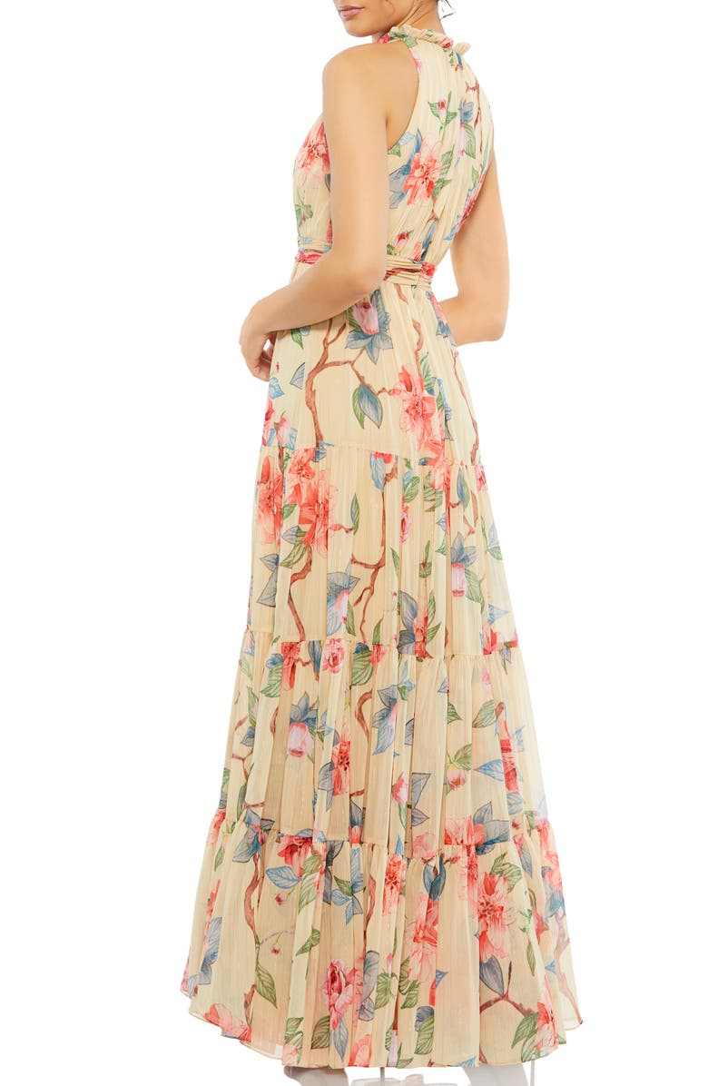 Mac Duggal High Neck Pleated Floral A-Line Gown, Alternate, color,