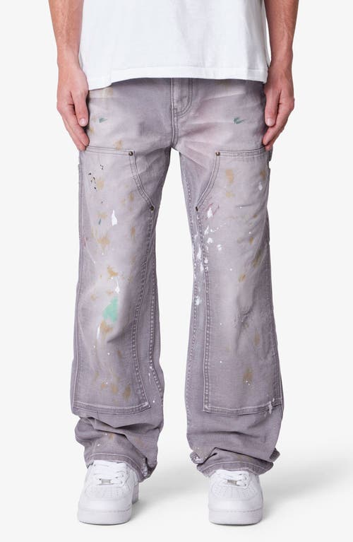 Mnml Baggy Fit Dirty Painted Cotton Canvas Carpenter Pants In Gray