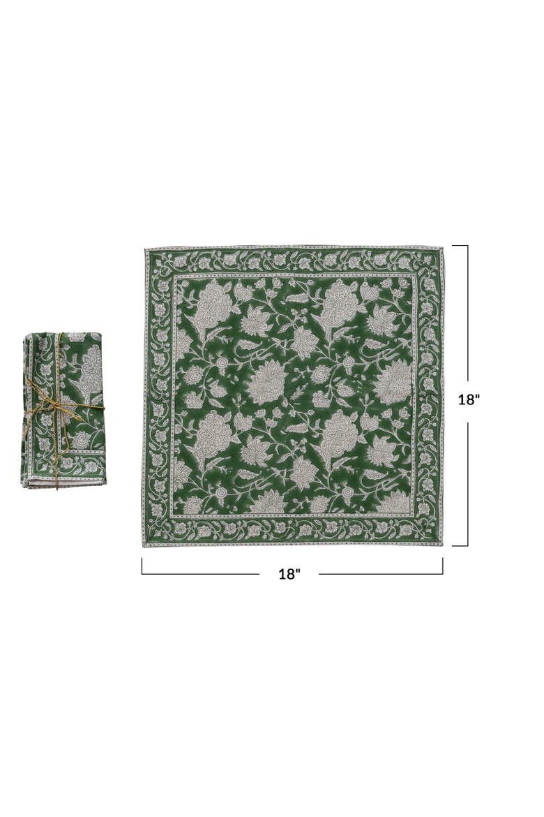 Petals Block Print Cotton Napkins, Set of 4, Alternate, color, Green and White