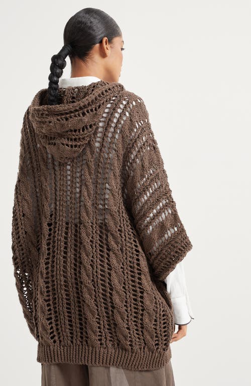 Brunello Cucinelli Jute-blend Hooded Cardigan In Chocolate