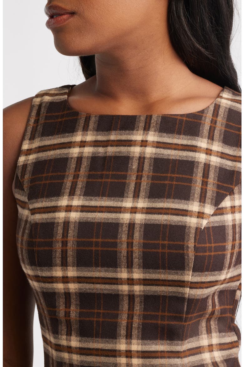Plaid Sleeveless Minidress, Alternate, color, BROWN