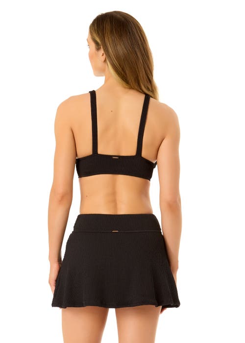 Anne Cole Live In Color Textured Shirred Soft Band Bralette Bikini Swim Top In Black