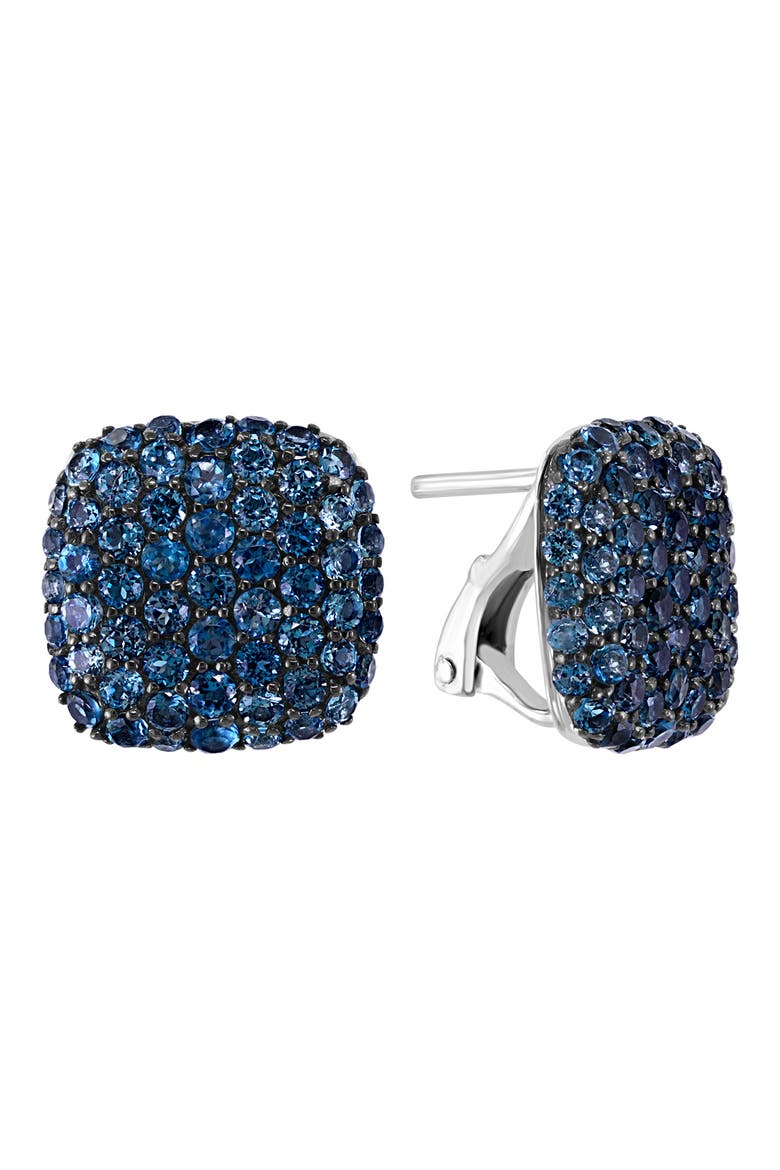Sterling Silver Pavé London Blue Topaz Stud Earrings, Main, color, BLUE