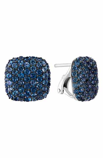 Sterling Silver Pavé London Blue Topaz Stud Earrings