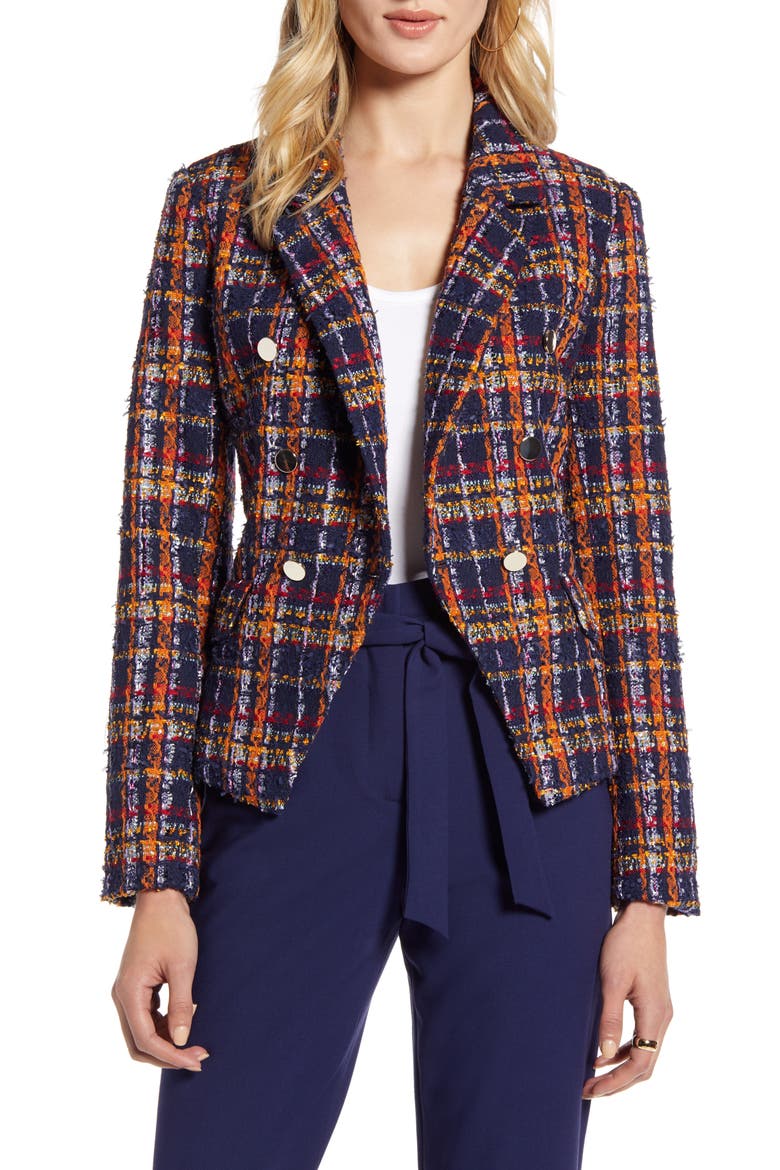 Plaid Tweed Jacket, Main, color, NAVY MULTI TWEED