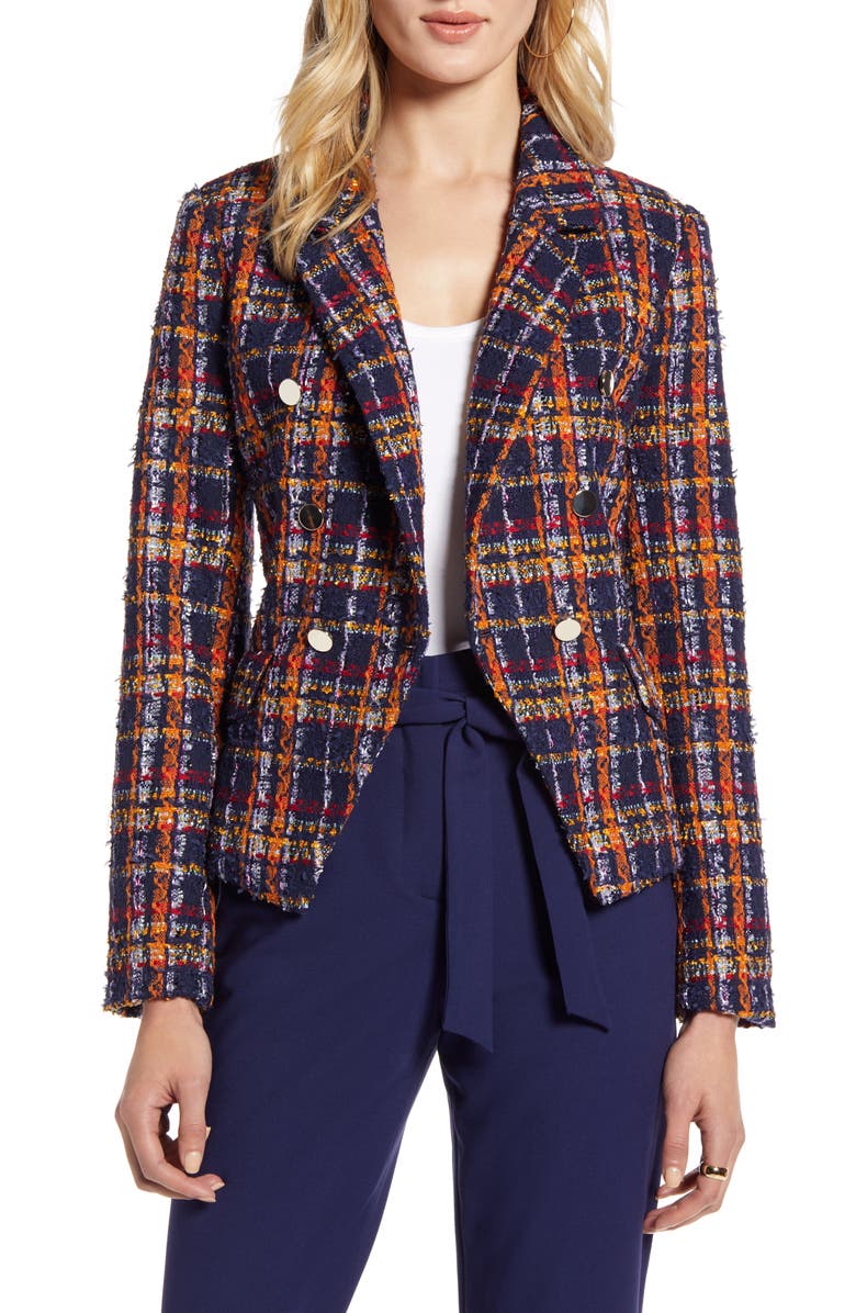 Halogen<sup>®</sup> Plaid Tweed Jacket, Main, color, 