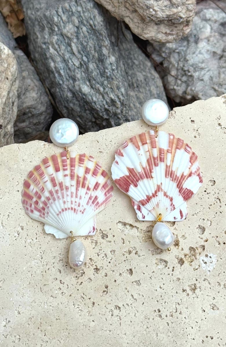 Adornia Shell & Faux Pearl Drop Earrings, Alternate, color, Pink