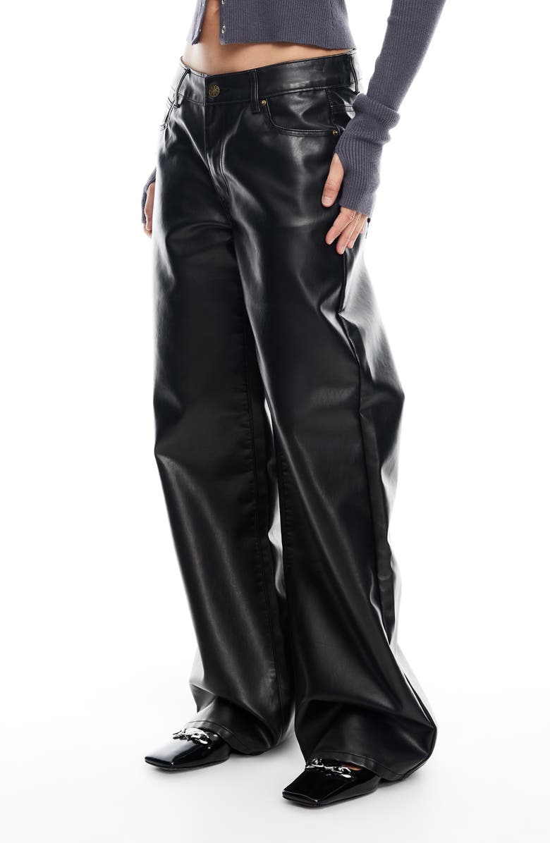 LIONESS Top Model Low Rise Wide Leg Faux Leather Pants, Alternate, color, Onyx