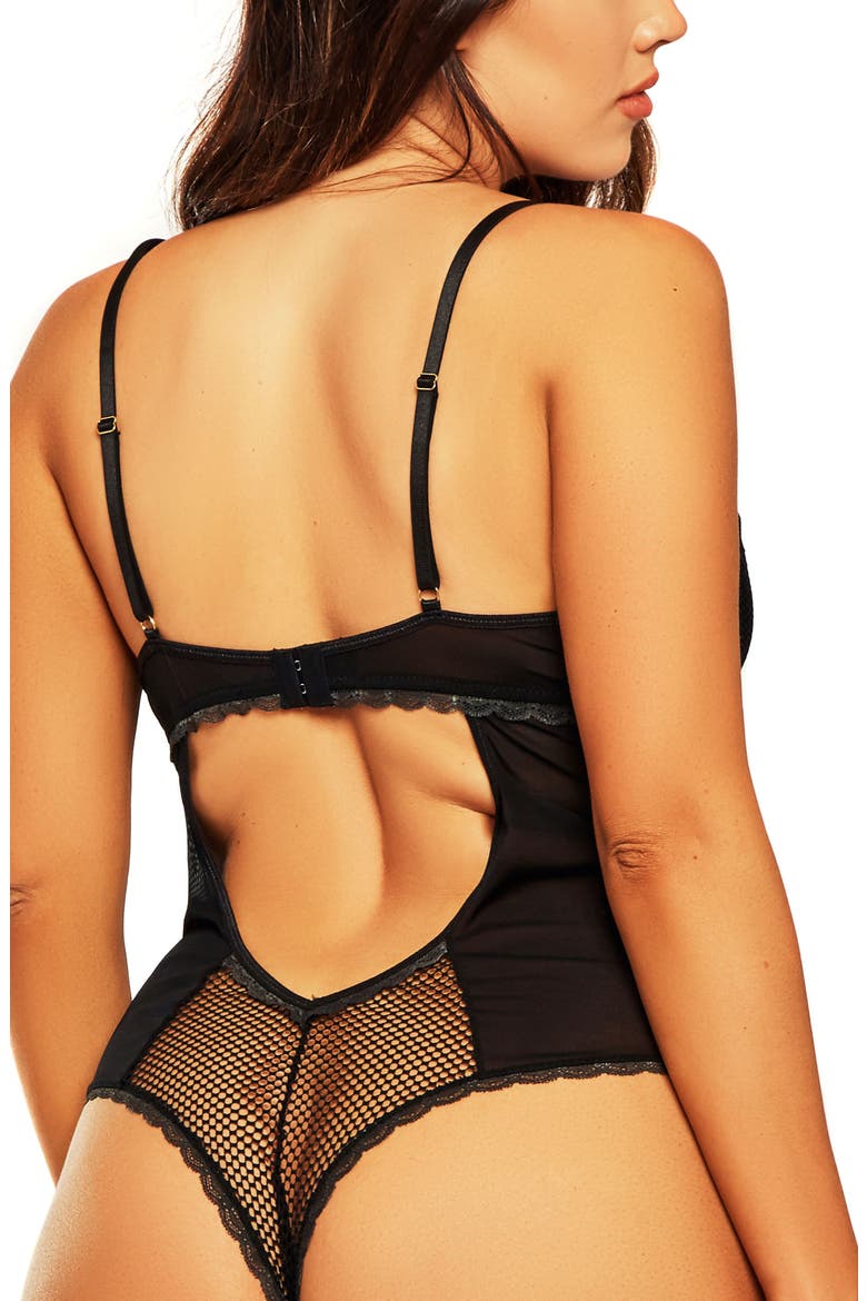 Underwire Metallic Floral Embroidered Teddy, Alternate, color, BLACK