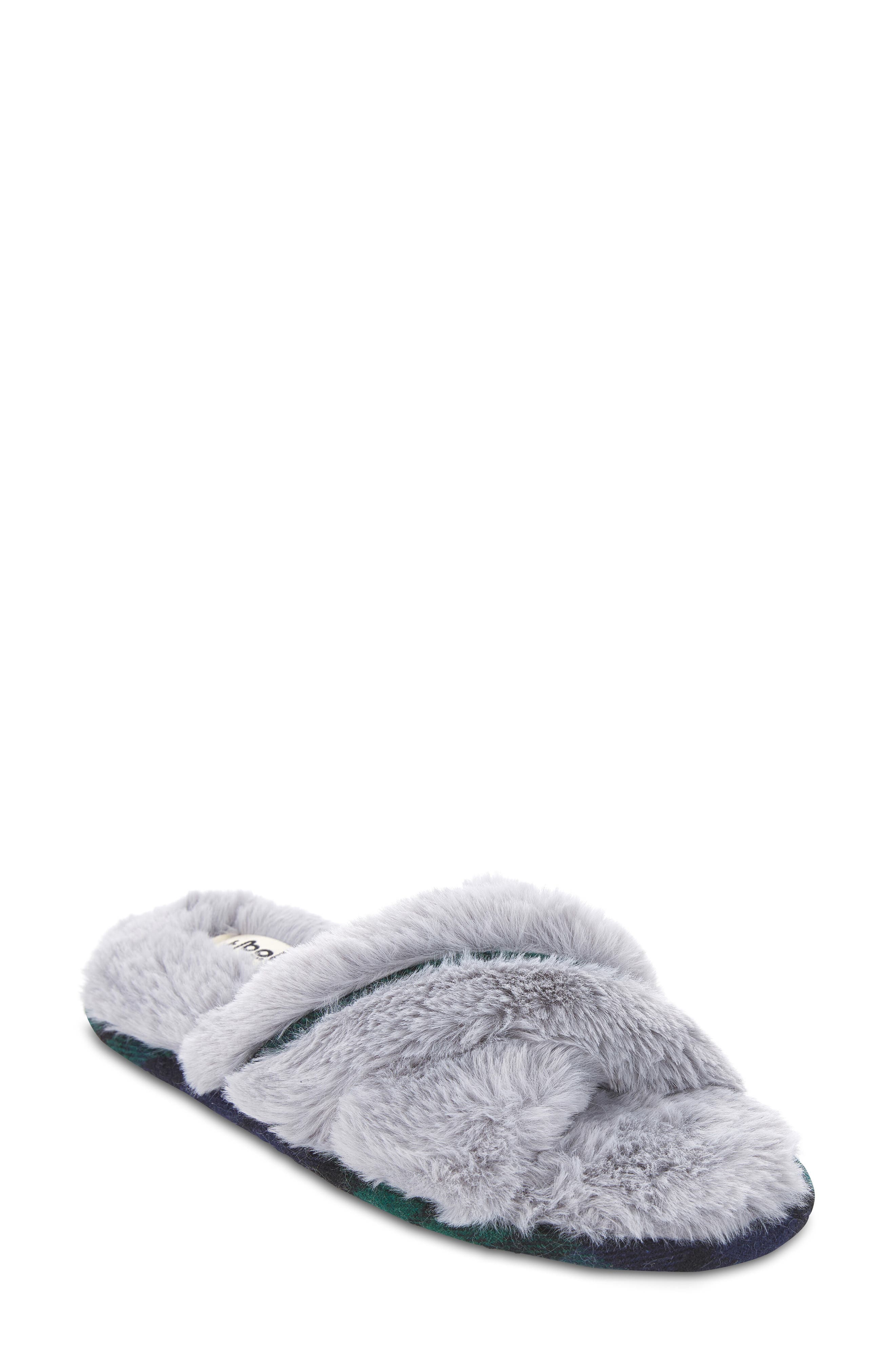 FLOOPI Morgan Faux Fur Crossband Slipper, Main, color, Grey