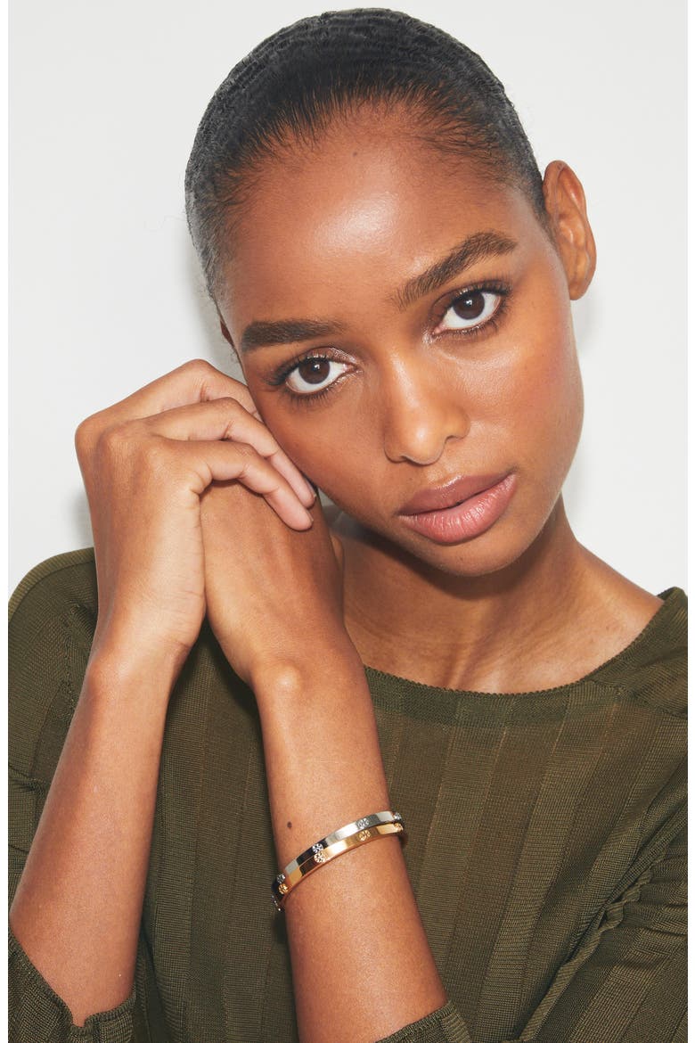 Icon Stud Cuff, Alternate, color, TORY SILVER