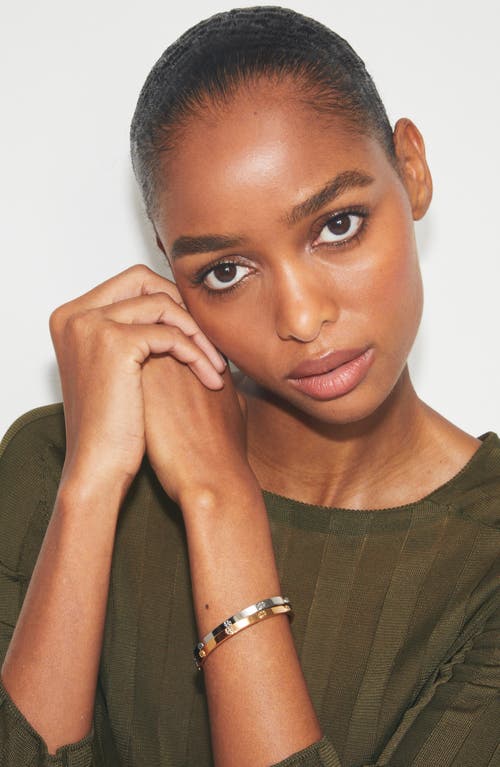 Tory Burch Miller Stud Thin Cuff Bracelet In Metallic