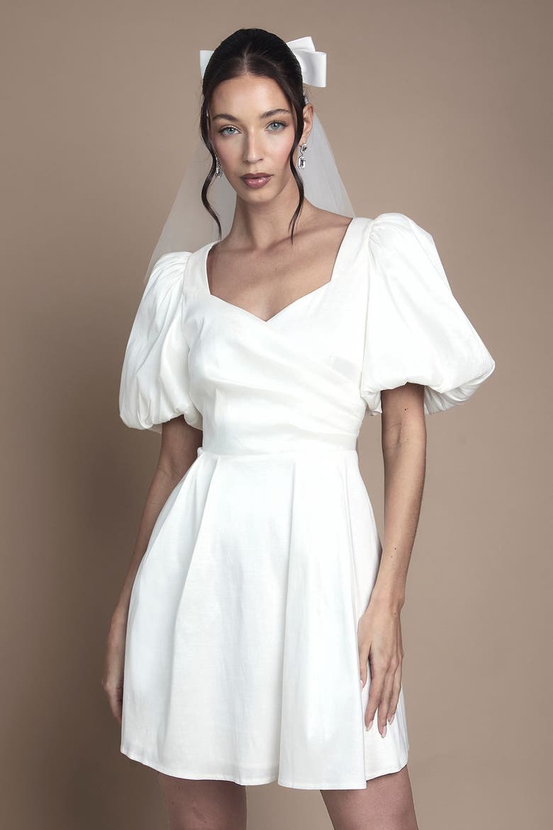 Puff Sleeve Mini Dress, Alternate, color, Ivory