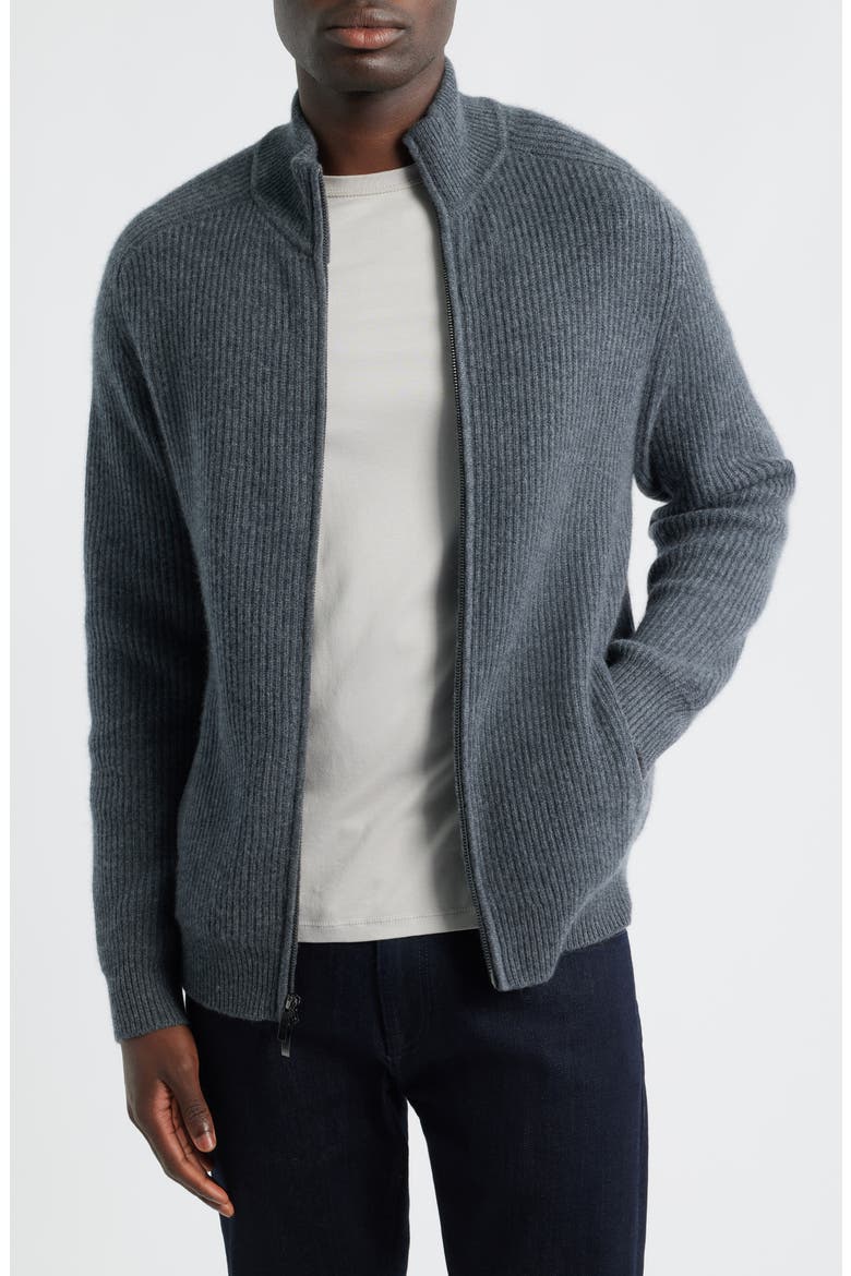 Luxe Cashmere Zip Cardigan, Main, color, GREY EMBERS HEATHER