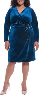 Calvin Klein Faux Wrap Stretch Velvet Sheath Dress