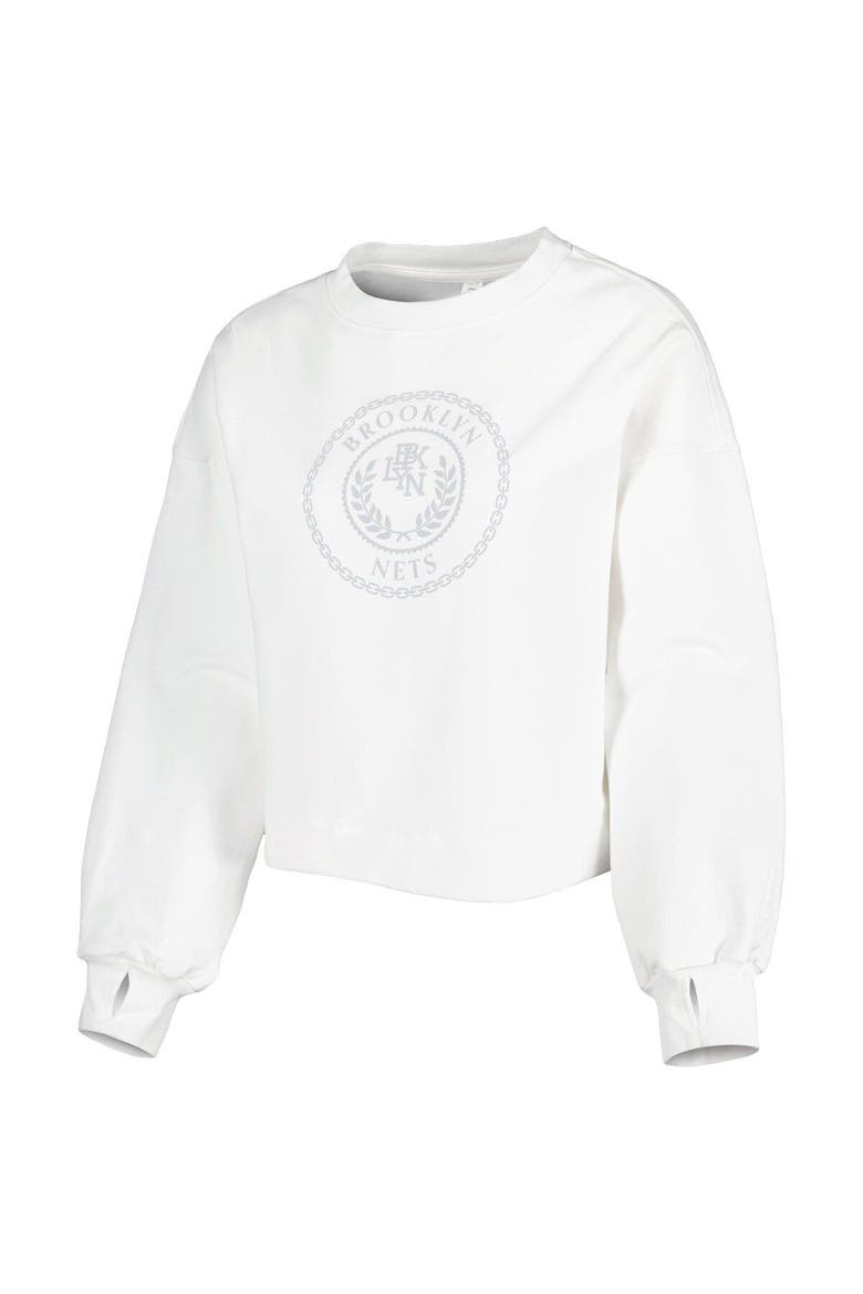 Women's Lusso White Brooklyn Nets Lola Ball and Chain Pullover Sweatshirt, Alternate, color, White